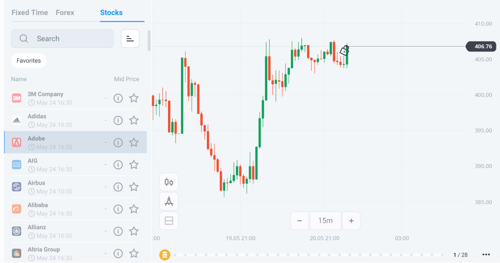 Stocks trading mode on the Olymp Trade platform